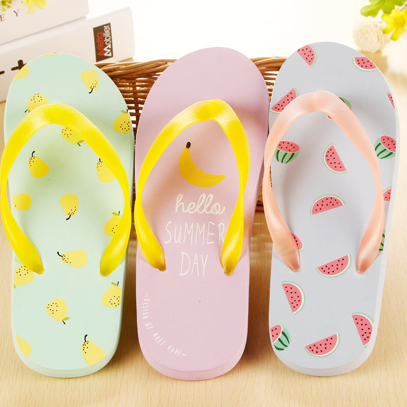 

24CM Long Creative Summer Fruit Pattern Flip Flops Pinch Flat With Anti-skid Slippers Of Female Leisure All-match Women's Sandals, Random color