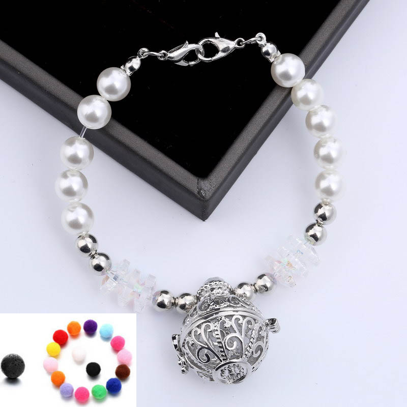 Pearls Bracelets DIY Aromatherapy Essential Oil Diffuser Charm Bracelet With Lava Rock Pearl Beaded Bracelet Jewelry