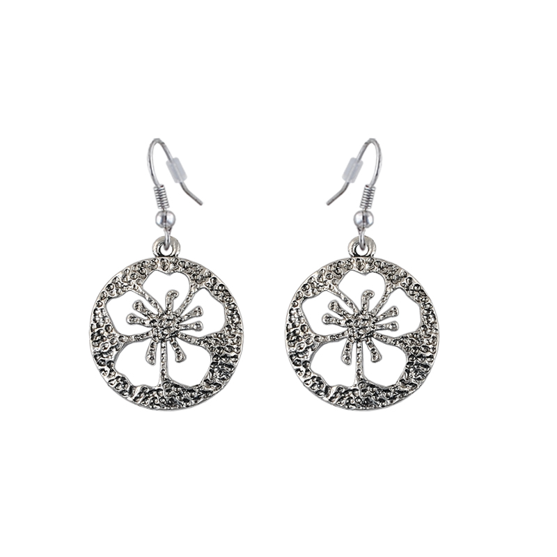 

New Lady Retro Alloy Earrings 100% Green Material Plating Ancient Silver 1pair / lot Heavy Drop Shipping