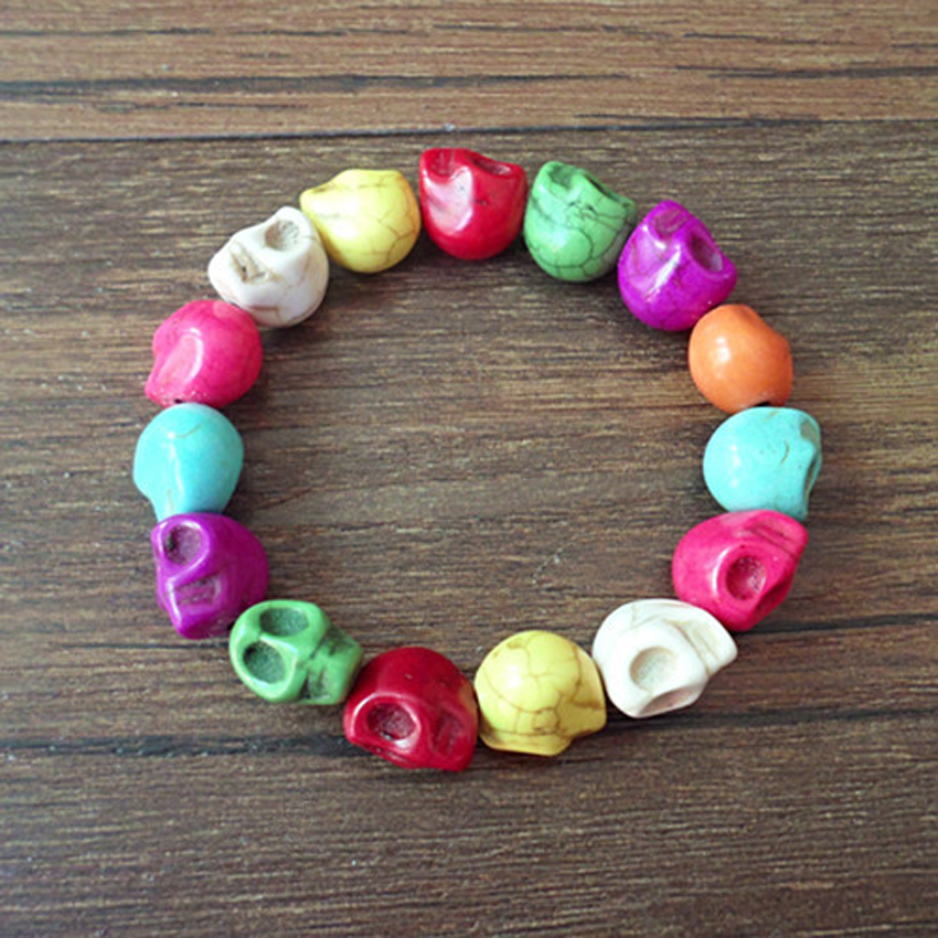 

2017 Fashion Natural Turquoises Stone Skull Bracelets Personality Vintage Bangles For Women Men Beaded Alloy Bracelet Jewelry