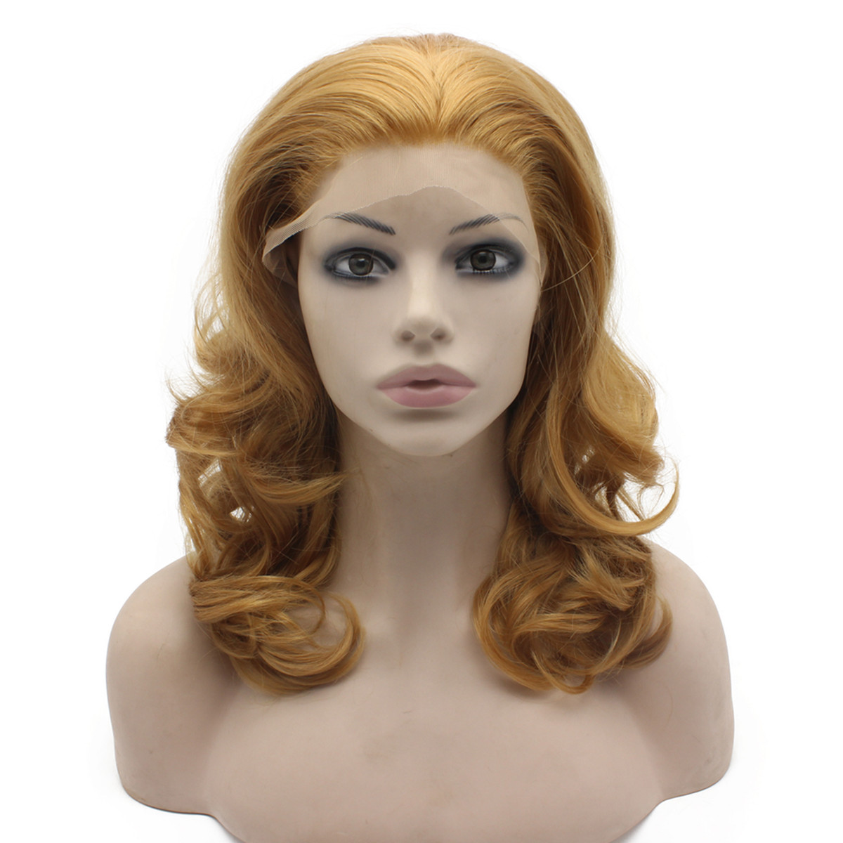

16inch Shoulder Length Wavy Blonde Synthetic Lace Front Natural Wig
