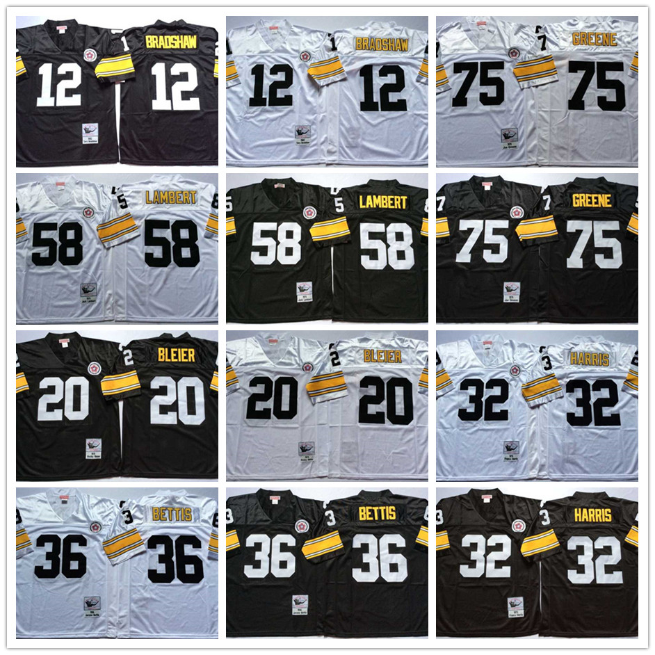 

12 Terry Bradshaw Polamalu Jack Lambert Ham Joe Greene Rocky Bleier Franco Harris Jerome Bettis Swann White Black Home Away Jerseys