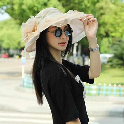 

Women Fascinator Oranza Flower Wide Brim Hat Kentucky Derby Church Evening Dress Hat Cocktail Party Bridal Wedding cap beach Sun Hat gift, Khaki