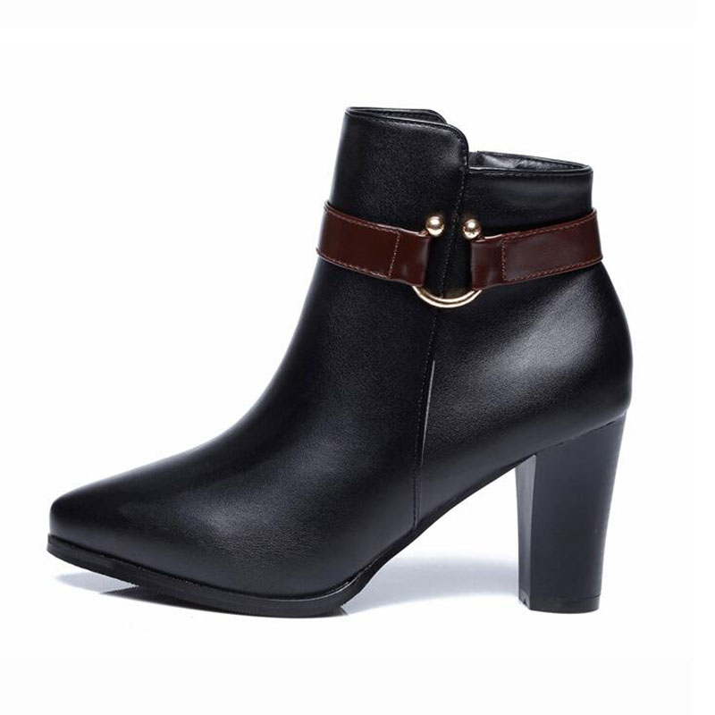 

Contracted Style Solid Color Black Women Wedding Shoes Back Zipper Pointed Toe High Heel Boots Shoes Woman Ankle Boots