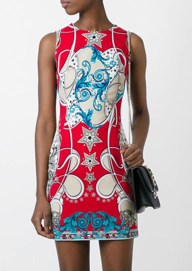 

Fashion Print Women Sheath Dress Sleeveless Casual Dresses 084A688, As pictures