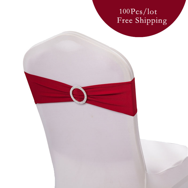 

100pc/lot Wedding Chair Band Bow Spandex Lycra Wedding Chair Cover Sash Bands with Buckle Banquet Party wedding decoration