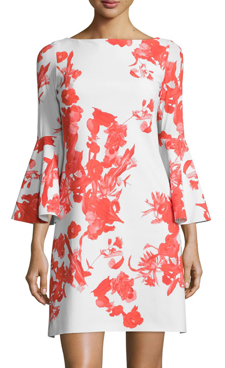 

Floral Flower Print Women Sheath Dress Flare Sleeve Casual Dresses 055A81, As pictures