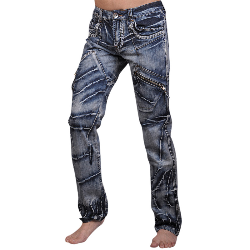 

Wholesale-2016 Mens Designer Anthony Dragon Printing Jeans Denim Top Pants Man Fashion Pant Clubwear W30 32 34 36 38 L32 J018, Blue