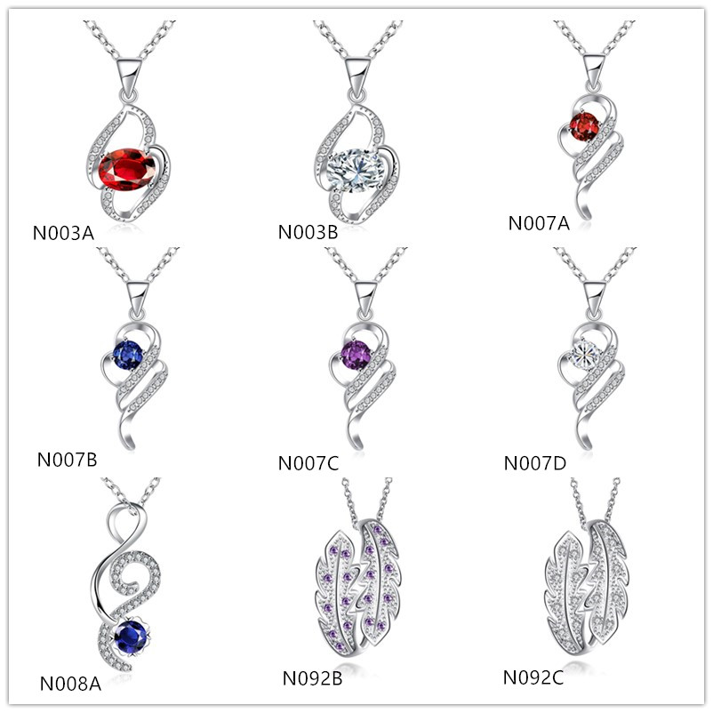 

New arrival fashion women's gemstone 925 silver Necklace Pendant 10 pieces a lot mixed style,cheap sterling silver Pendant Necklaces EMN29