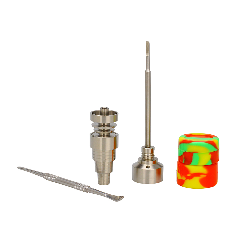 

Gr2 Domeless Titanium Nails 6 In 1 Bong Tool Set 10mm & 14mm & 18mm Domeless Gr2 Titanium Nail Carb Cap Dabber Silicone Jar For Glass Bong