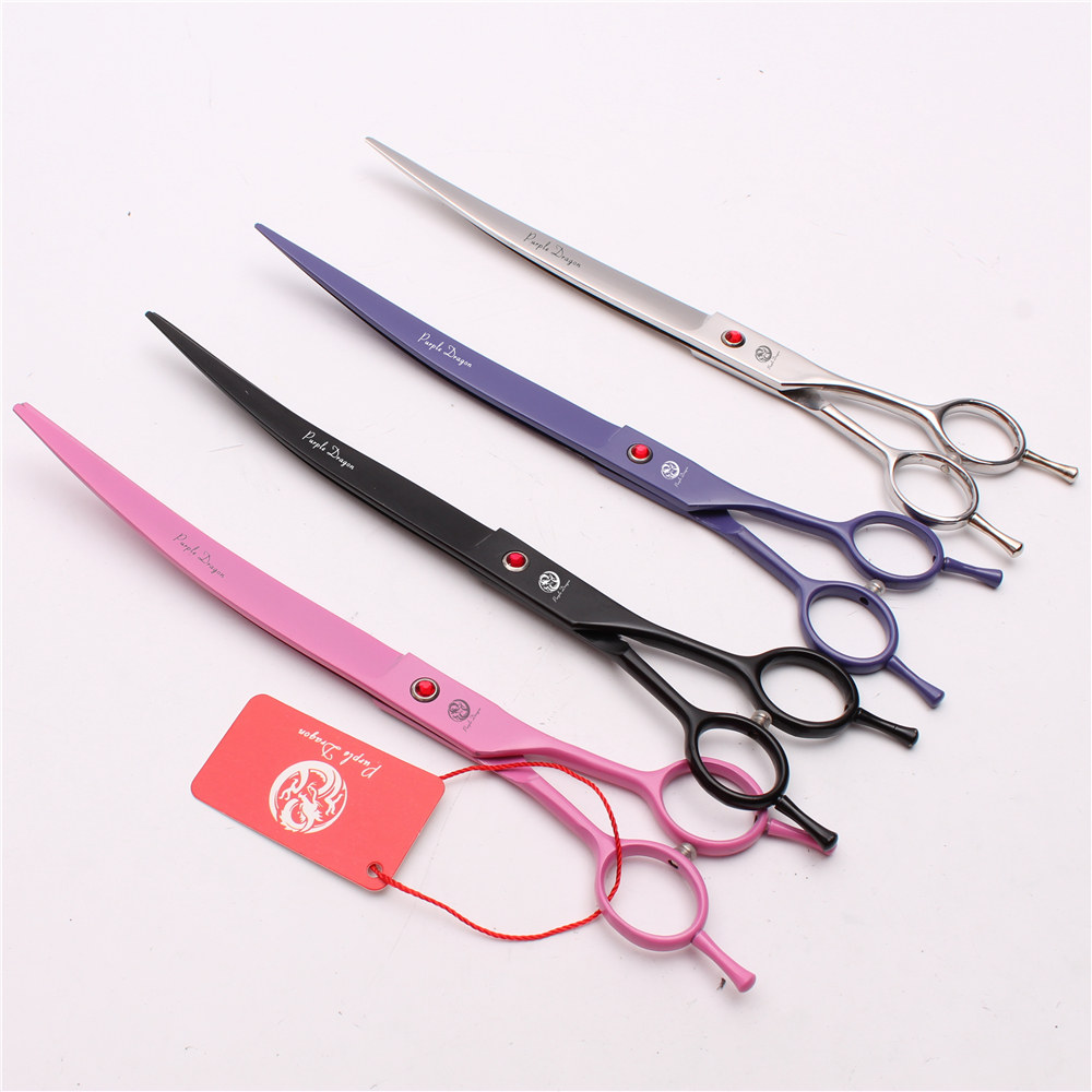 

9.0" Japan 440C Purple Dragon Professional Dogs Cats Pets Hair Shears Hairdressing Scissors Fishbone Curved Cutting Shears Add Bag Z4005