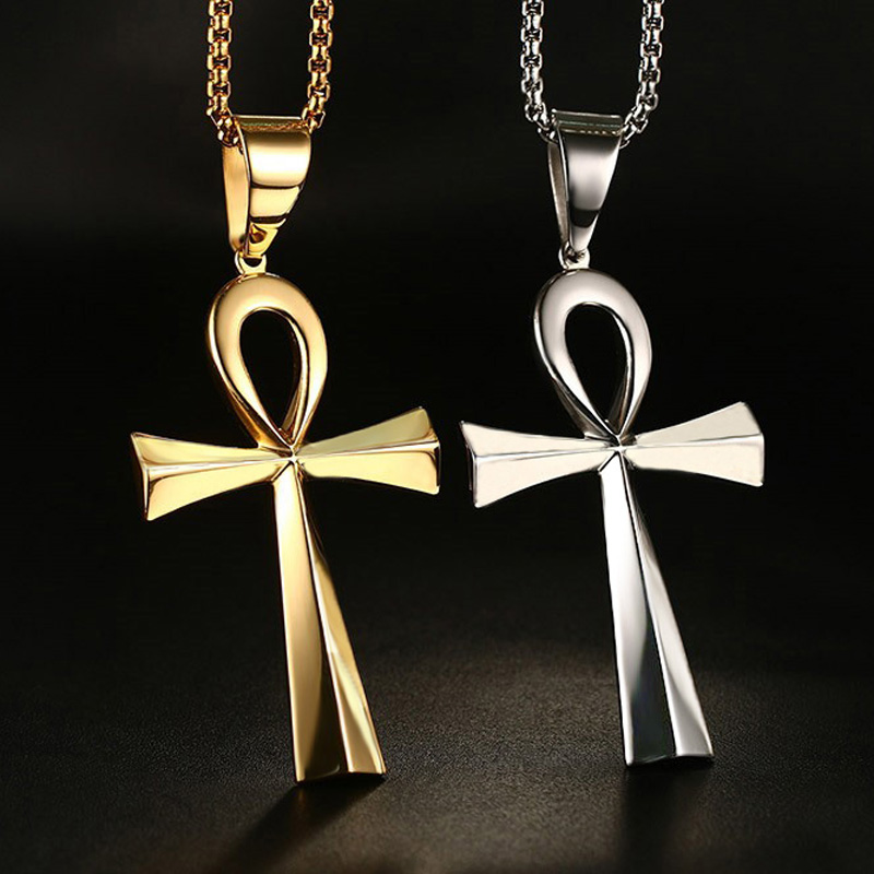 Unisex Stainless Steel Necklace Vintage the Key of the Nile Egyptian Ankh Cross