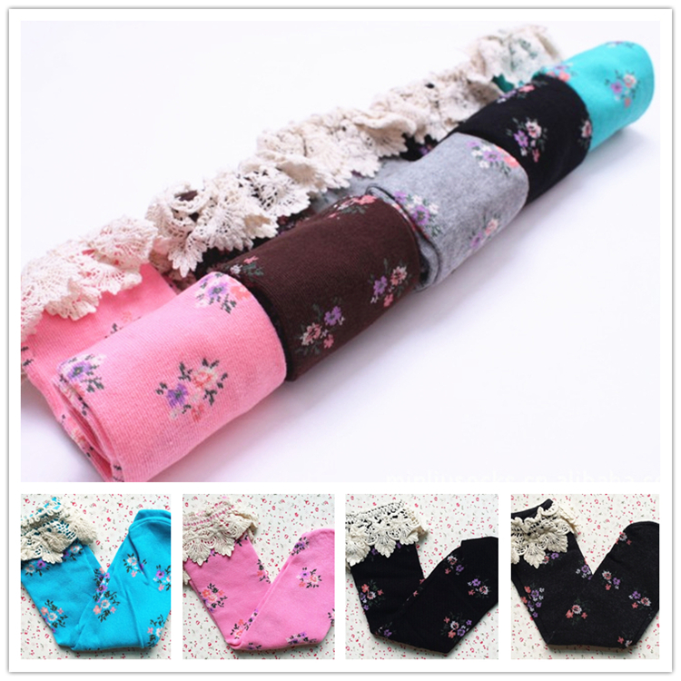 

Kids in the floral socks girls cotton silk stockings princess socks wholesale candy color lace B0738, Multi mix