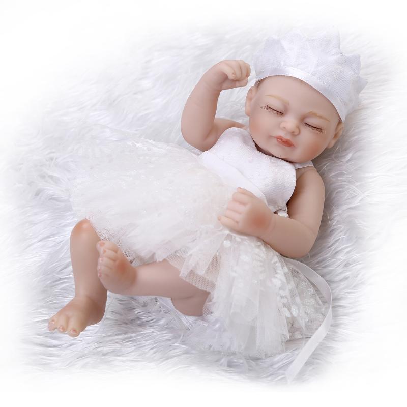 

Tiny Reborn Baby Doll Girl 10 Inch Full Silicone Vinyl Babies Dolls Lifelike Newborn Princess Girls With Dress Kids Playmate
