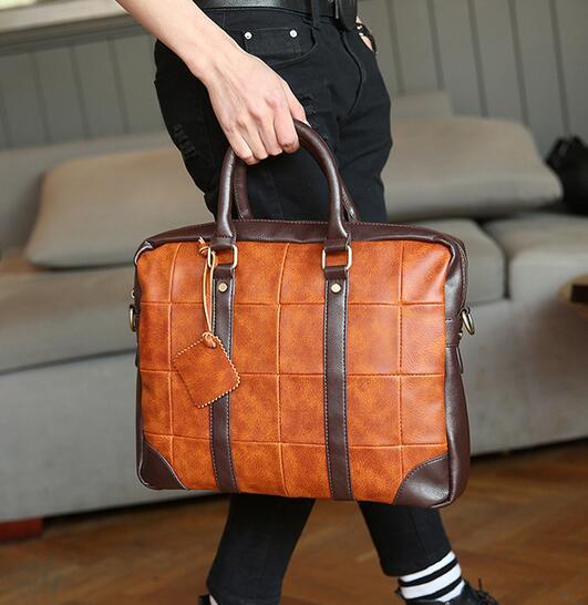 

Original design brand of soft leather briefcase bag trend men Vintage AONISI portable computer bags casual mens briefcases, Black