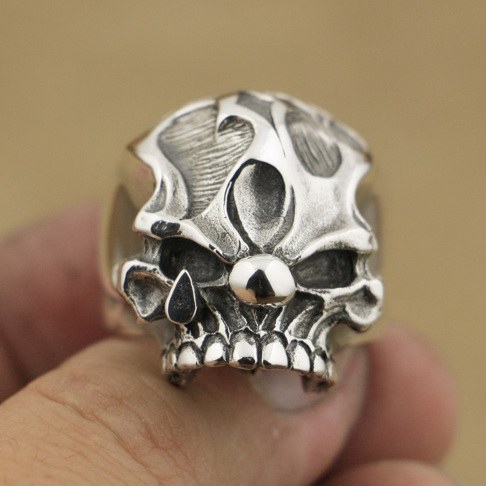 

LINSION Handmade 925 Sterling Silver Joker Skull Ring Mens Biker Rock Punk Ring TA78 Size 7 to 15