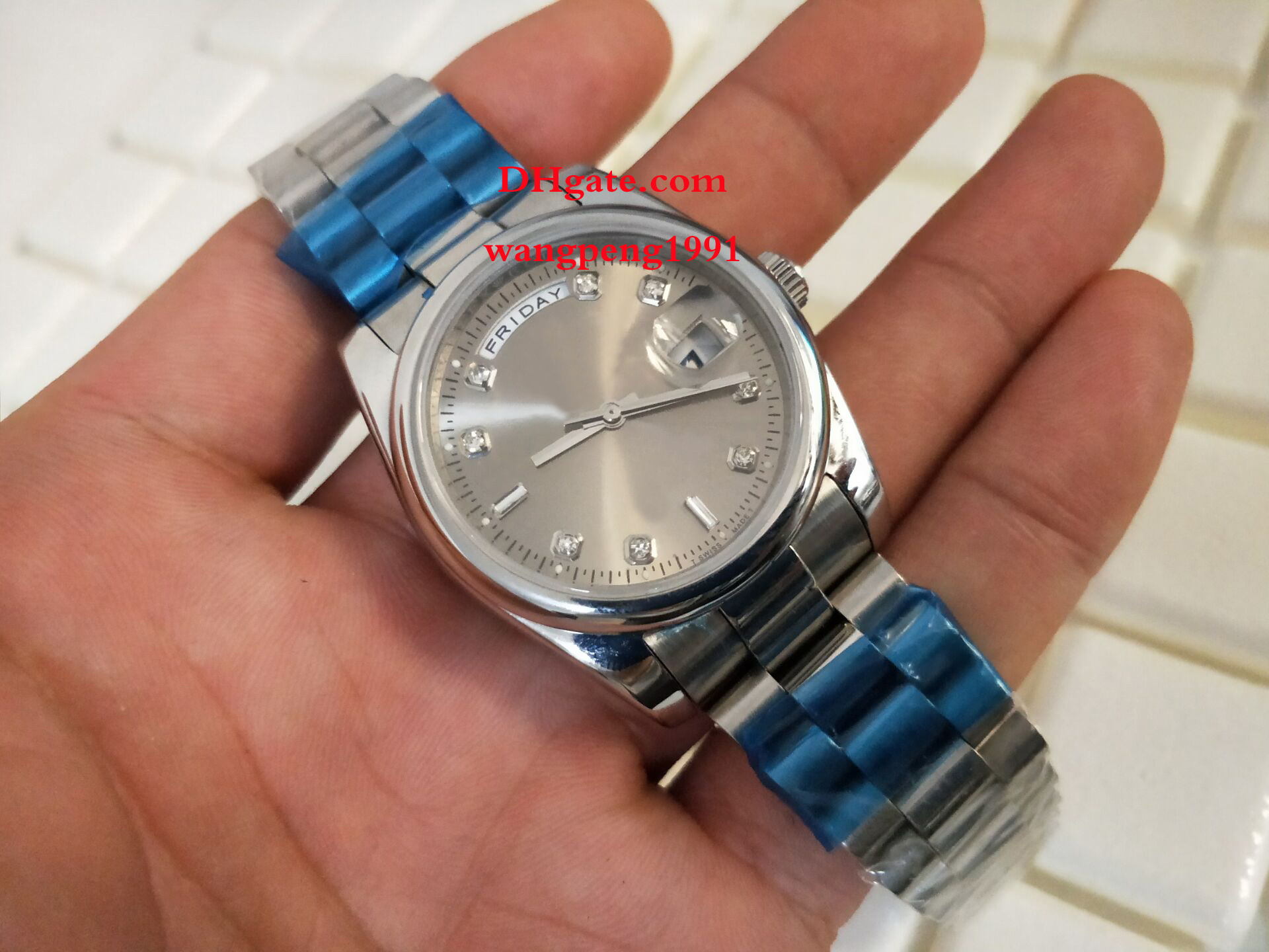 

36mm Men watches 118206 Diamond inlaid gray dial Stainless steel bracelet 2813 Sports calendar Automatic Mens Watch Watches