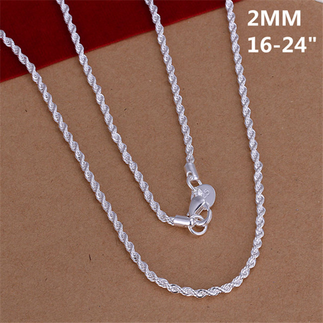 

Hot sale 2MM flash twisted rope necklace sterling silver plated necklace STSN226,wholesale fashion 925 silver Chains necklace factory