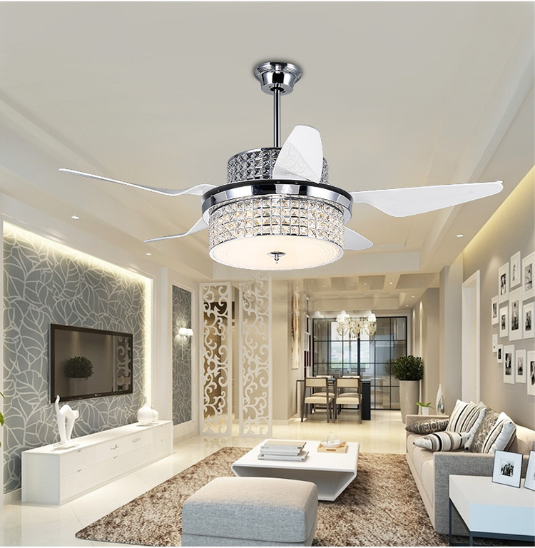 

Crystal ceiling chandelier fan modern restaurant household electric fan lights LED with remote control inverter fans living room