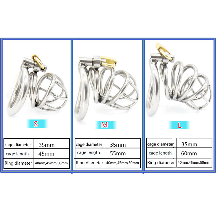 

Male Stainless Steel Chastity Device 3 Sizes Cock Cage with Curve Ring Bondage Chastity Cage A224