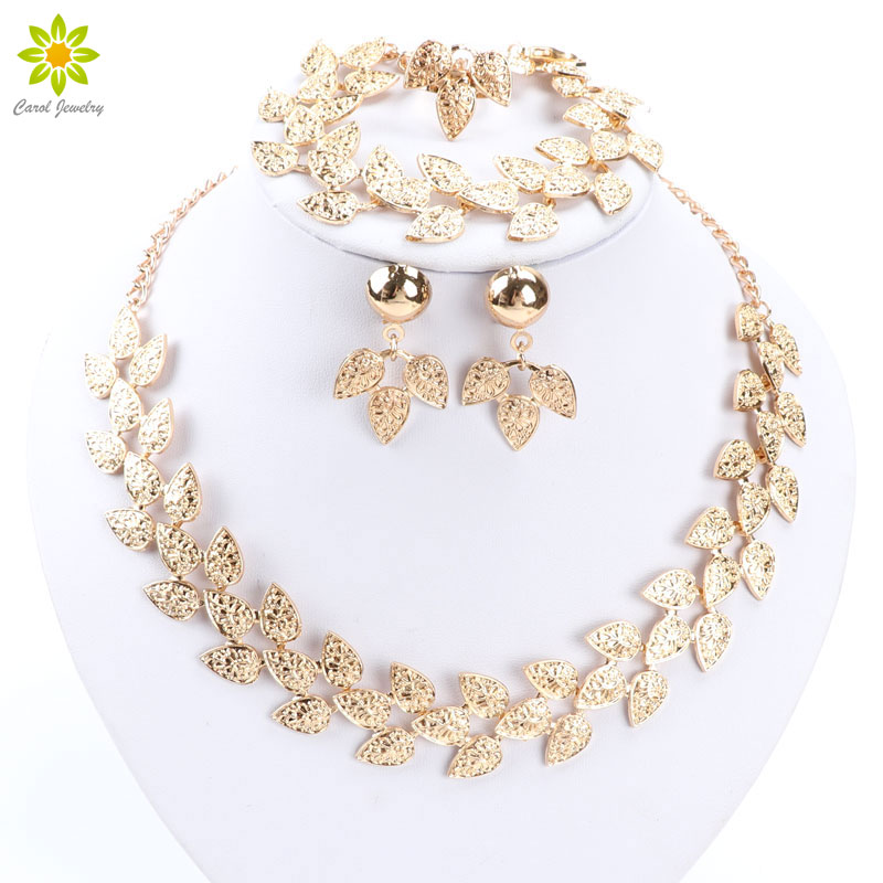 

Fashion Jewelry Sets For Women Leaves Earrings Necklace Gold/Silver Plated Classic Pendant Wedding Dress Accessories
