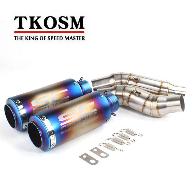 TKOSM Moto pour Kawasaki Z1000 Système d'échappement Slip-On Silencieux et Lien Laser SC Tuyau Moyen Moto Silencieux D'échappement Tuyau Évasion