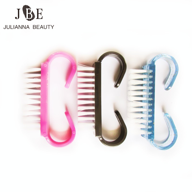 

Wholesale- 10x Nail Art Plastic Cleaning Brush Finger Nail Care Dust Clean Brush With Handle Scrubbing Brush Tool File Manicur Nail Tool