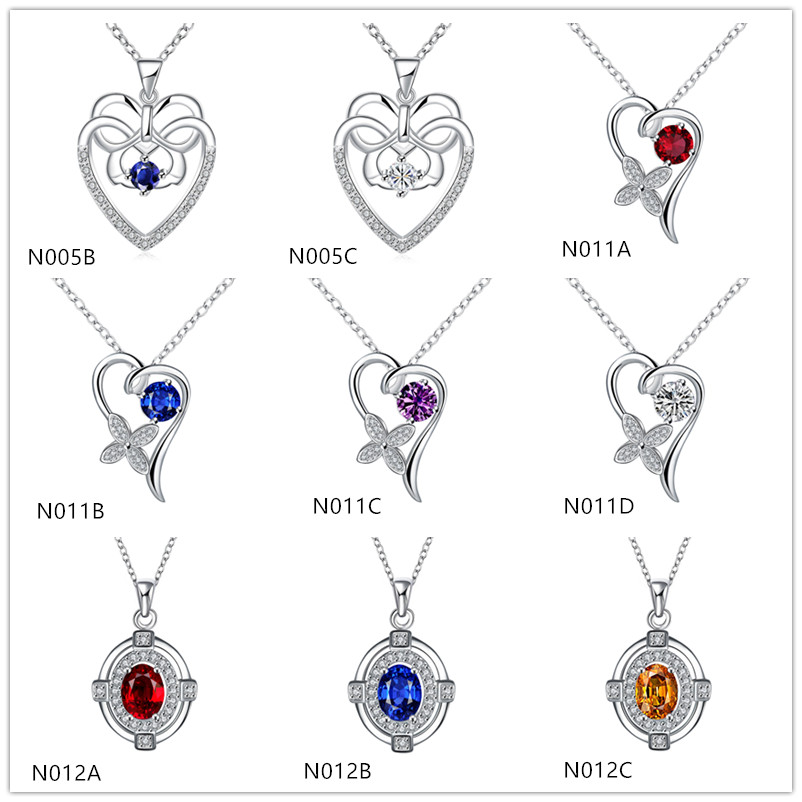 

fashion women's gemstone 925 silver necklace pendants 10 pieces mixed style,wholesale sterling silver pendant necklaces GTN18