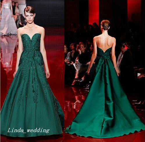 

Elie Saab 2019 Evening Dress High Quality Emerald Green Sweetheart Applique Long Women Wear Prom Party Dress Formal Event Gown, Fuchsia