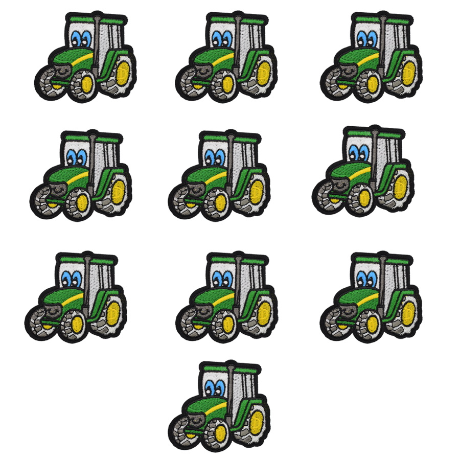 

10PCS green tractor embroidery patches for clothing iron patch for clothes applique sewing accessories stickers badge on cloth iron on patch, Black