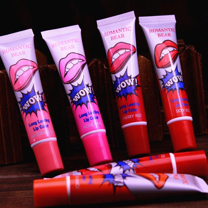 

New Waterproof Kiss Proof lipstick Stain Color Lip Gloss Romantic bear Peel Off Mask Long Lasting Lipstick tattoo makeup lips tools 6 colors, Mixed color