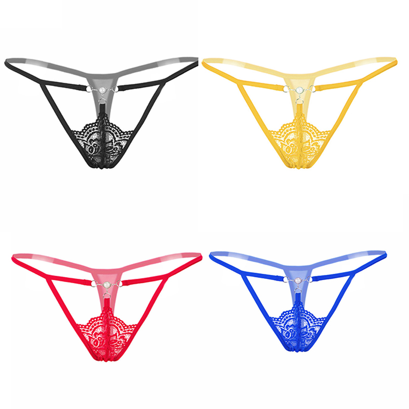 

Women's G-Strings g-string Sexy Thongs Panties Ultra-Thin Female Perspective Bikini Erotic Lingerie Hollow Out Pearl ThongPanty Underwear Nightwear, Blue