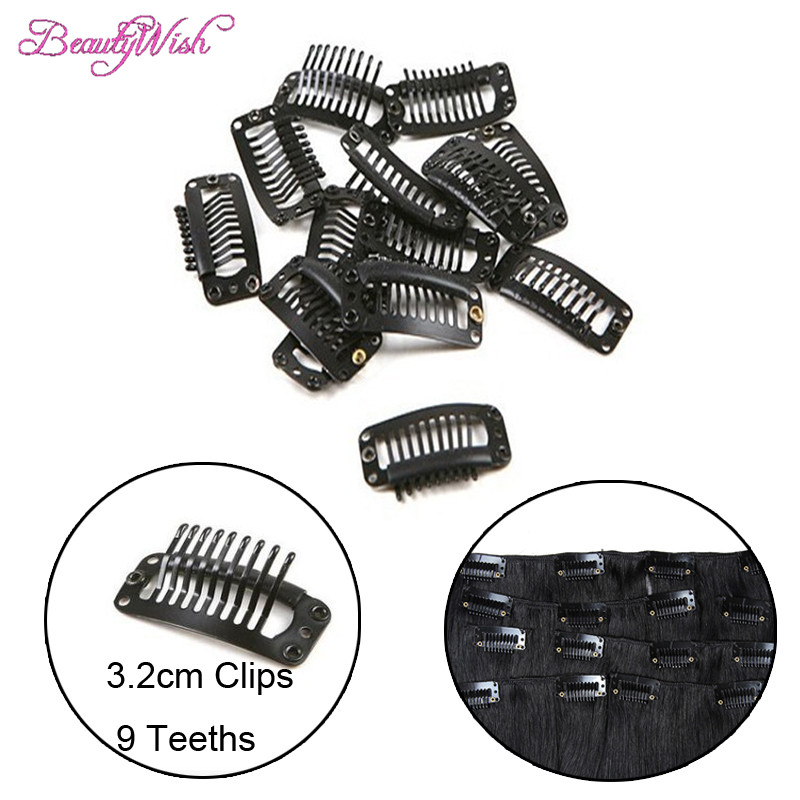 

100Pcs Hair Extension Clips 3.2CM black brown blonde wig hair clips 99 Teeth I Shape Snap Clips
