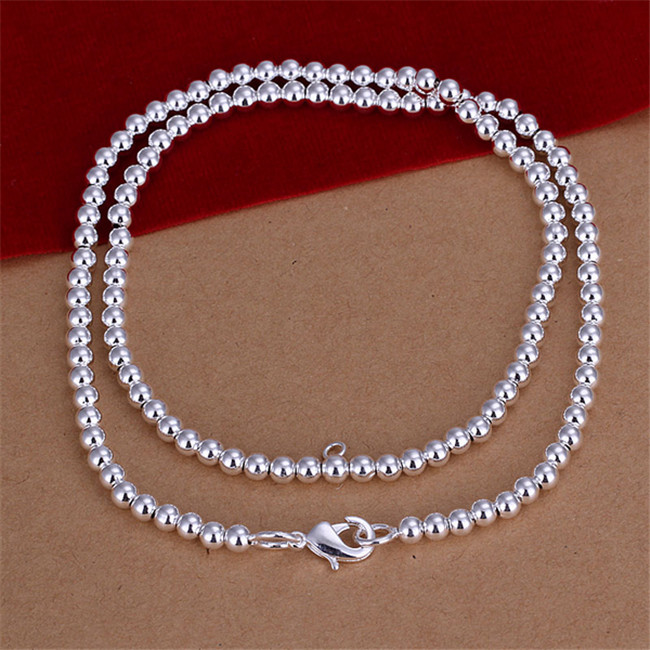 

Wholesale '4MM prayer beads necklace hollow sterling silver plate necklace STSN114,hot sale fashion 925 silver Chains necklace factory sale