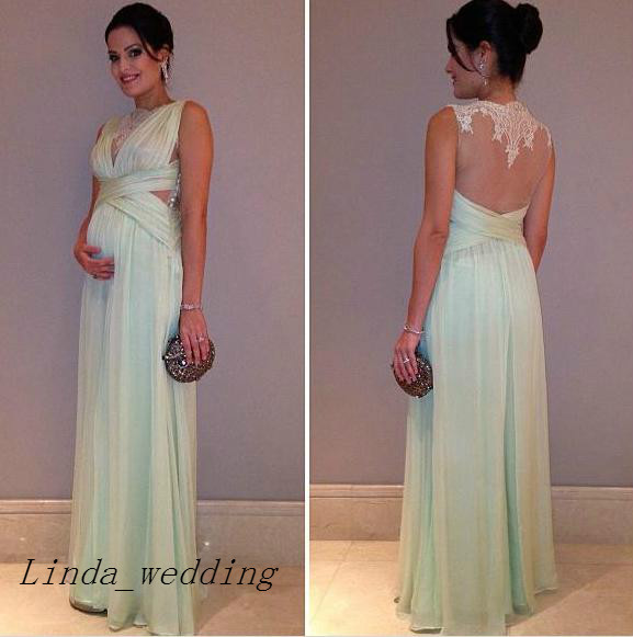 

Free Shipping Promotion Mint Green Pregnant Evening Dress Latest New Maternity Chiffon Long Formal Party Dress, White