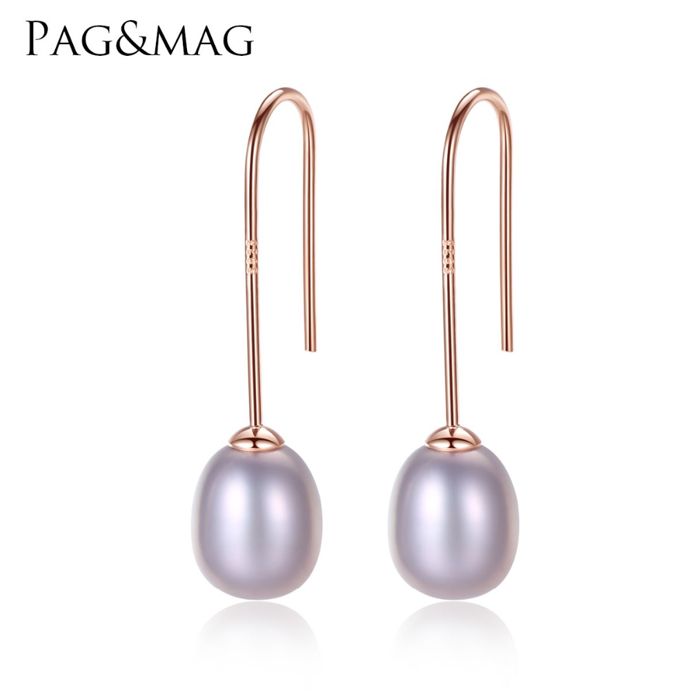 

PAG&MAG Simple Ear Hook 925 Sterling Silver Earrings 8-9mm Natural Rice Pearl Drop Earrings for Women Classic Pearl Jewelry