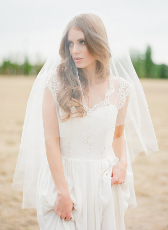 

Two layer Cathedarl Length Wedding Veil Cut Edge Bridal Veil With comb Tulle, White