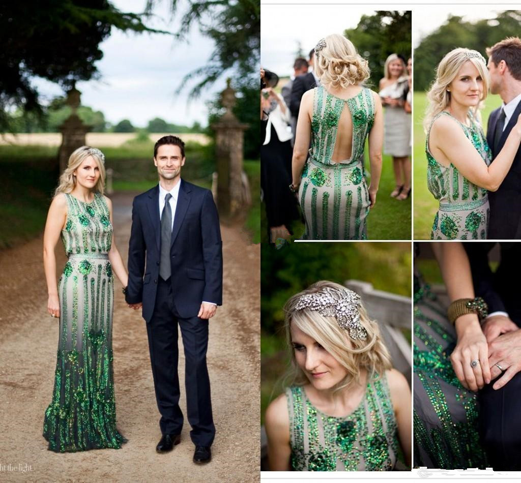 white emerald green wedding dresses