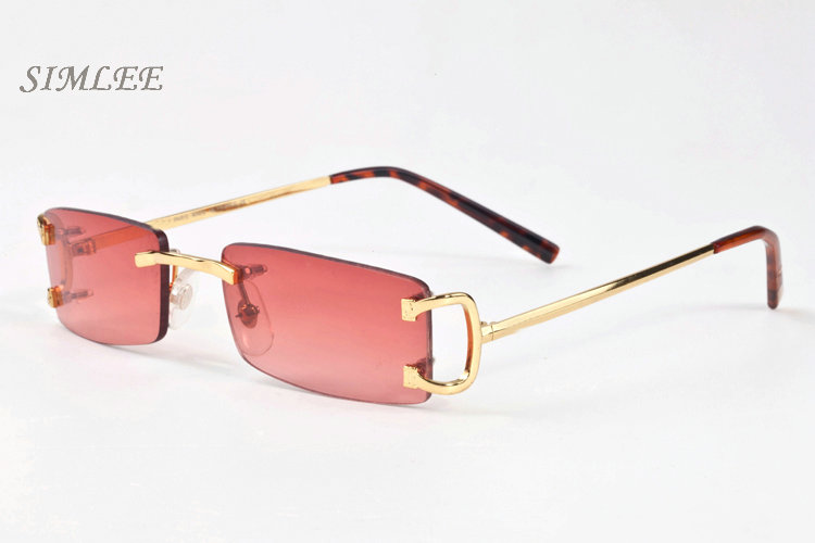

2017 high quality designer sunglasses rimless clear glasses luxury women sunglasses gold silver metal frame buffalo horn glasses with box