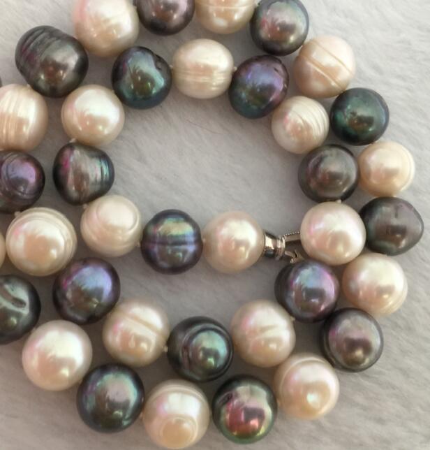

Fine Pearls Jewelry gorgeous 12-13mm south sea baroque peacock blue pink pearl necklace 18"19inch 925s, Silver