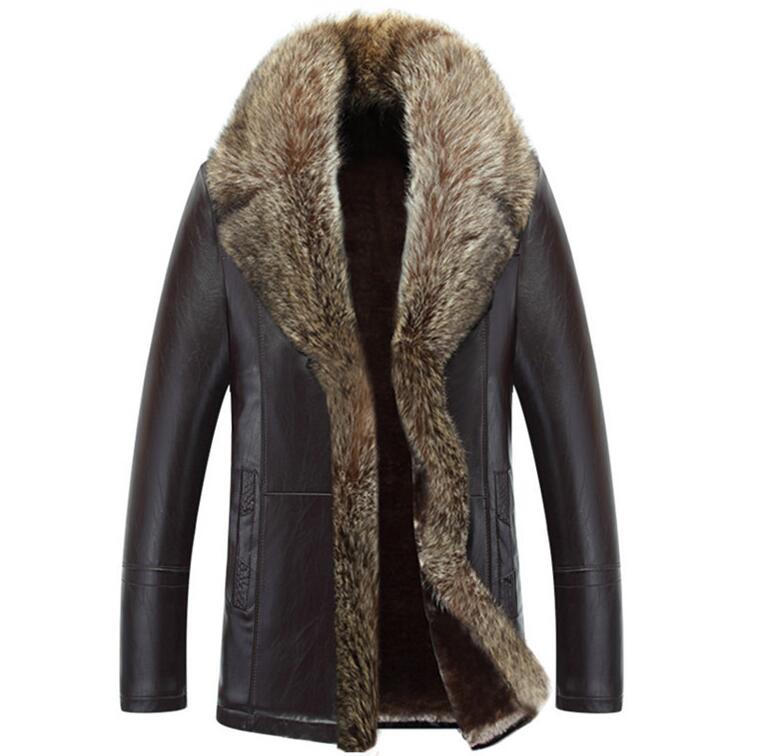 

Wholesale- Fur one winter jacket 2016 new men's winter fashion thick warm winter leather jacket coat minus -40 C warm leather leather jacke, Black short paragrap
