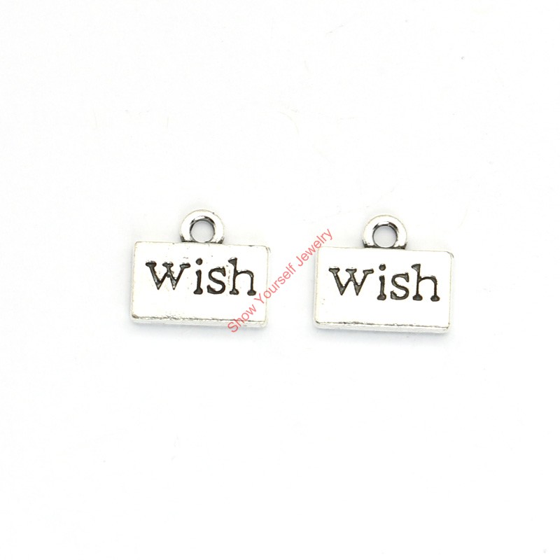 30pcs Antique Silver Plated Wish Charms Pendants for Bracelet Jewelry Making DIY Necklace Craft 13x10mm-image-387239074