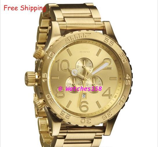 

Free Shipping NX Men's A083-502 Quartz Watches THE 51-30 CHRONO ALL Gold Steel Band CHRONOGRAPH A083502, Slivery;brown