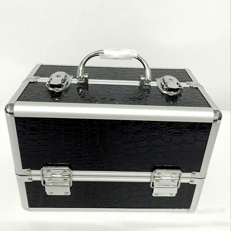 

Wholesale- black professional handle Makeup Cosmetic Storage Train Case Box Aluminum Organizer Artist Hiker Draws
