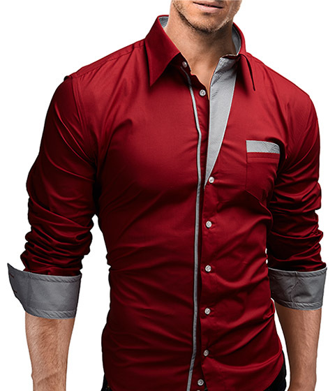 

Wholesale- 2015 New Dress Fashion Quality Long Sleeve Shirt Men.Korean Slim Design,Formal Casual Male Dress Shirt.Solid Color.Stripe CF, Black