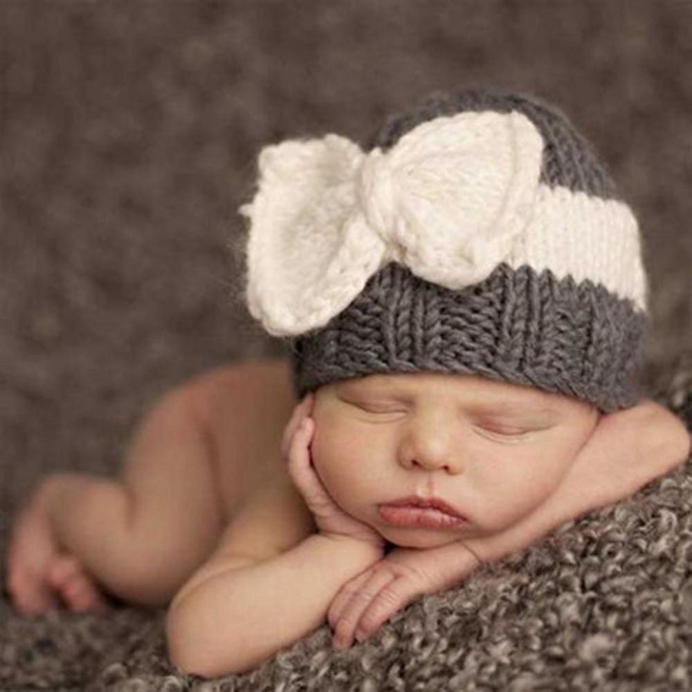 

Baby Girl Boy Newborn Hat Photo Prop Baby Knit Cap Knit Cable Hat Infant Beanie Hat Bows With Beanies, Multicolor