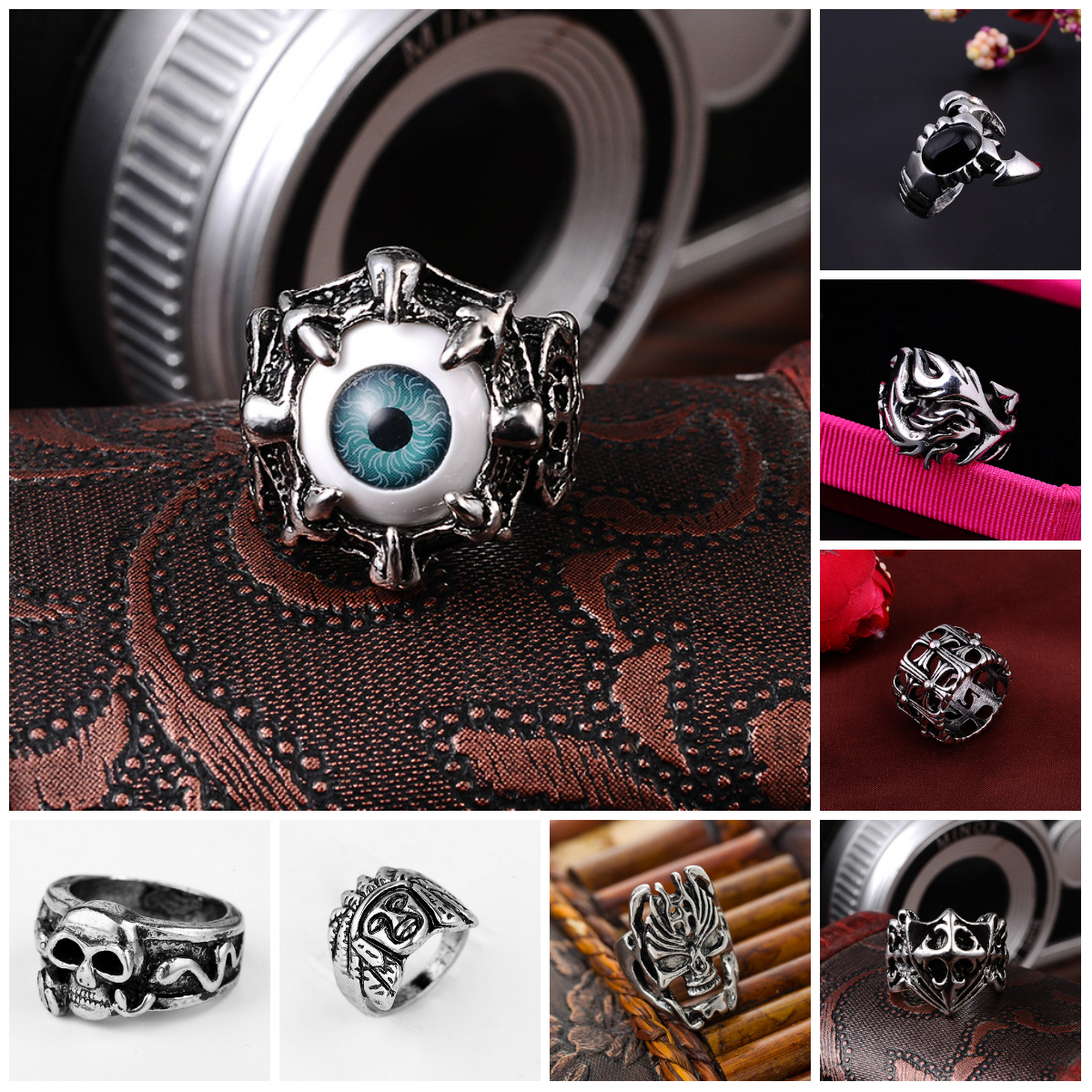 

pretty Stainless Steel Rings Silver Brand Demon Eye Vintage Mens Punk Ring China Wholesale Stainless Steel Jewelry Steampunk Men's Rings