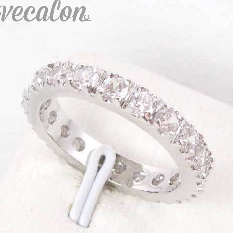 

Vecalon Brand Jewelry Circle ring Full Simulated diamond Cz Wedding Band Ring for Women White Gold Filled Female Finger ring, Slivery;golden