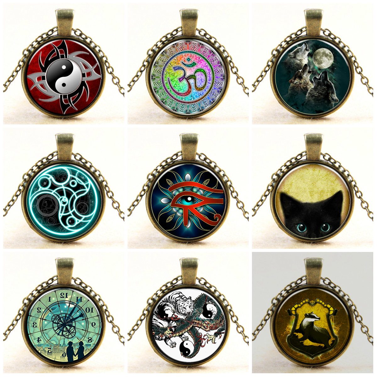 

Necklace Pendants for Women Men Unique Necklace Glass Cabochon Silver Bronze Tradition Black Cat Picture Vintage Locket Chain Necklaces