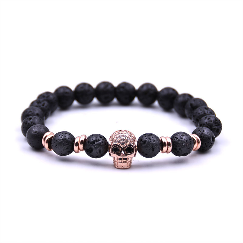 

Hot sale Natural Lava Stone Skull Charm Bracelets Reiki Chakra Healing Energy Beads for Men Women Gift Charm Yoga Jewelry